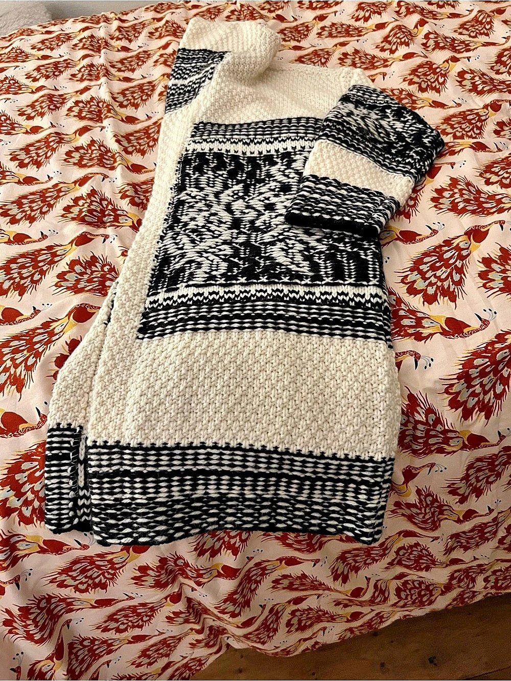 Lucky Brand Chunky Knit Long Cardigan Black Cream Size Large - Picture 4 of 12